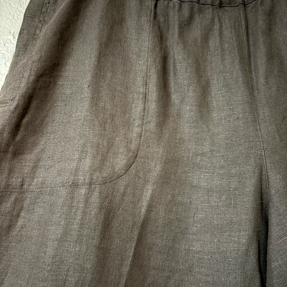 Lino by Chico's Chocolate Brown Linen Pull On Cropped Relaxed Fit Elastic Waist - Picture 2 of 11